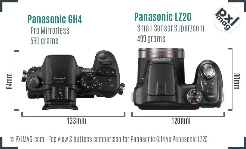 Panasonic GH4 vs Panasonic LZ20 top view buttons comparison