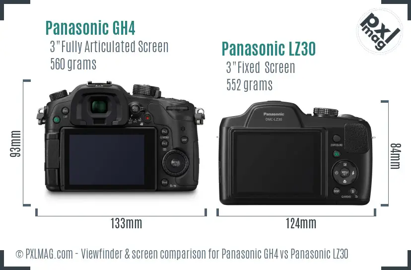 Panasonic GH4 vs Panasonic LZ30 Screen and Viewfinder comparison