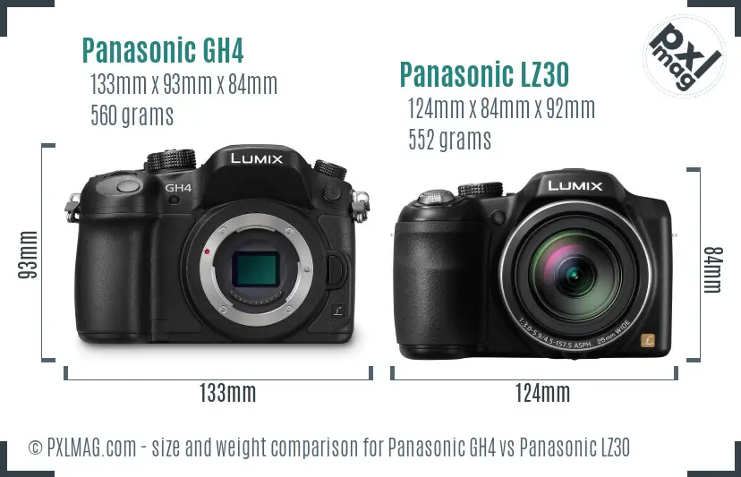 Panasonic GH4 vs Panasonic LZ30 size comparison
