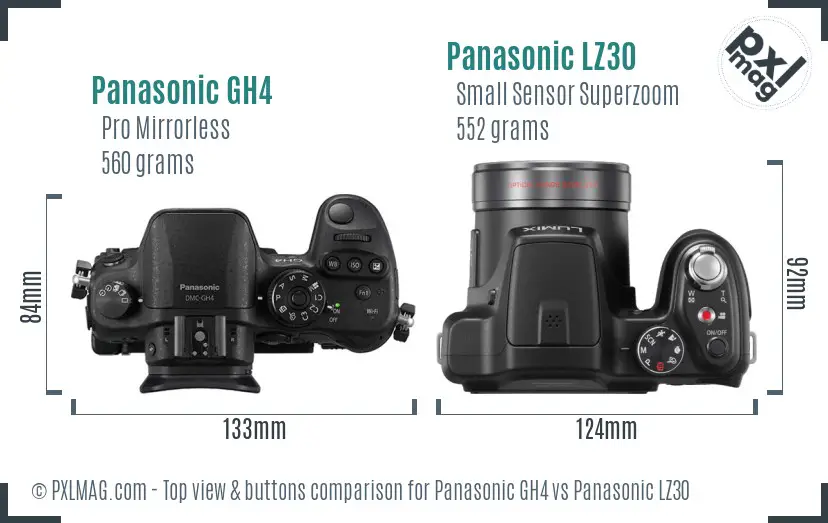 Panasonic GH4 vs Panasonic LZ30 top view buttons comparison