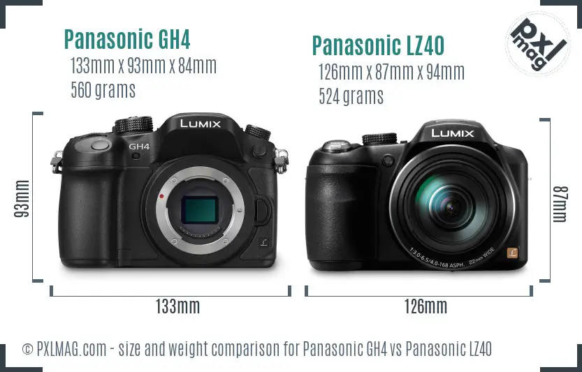 Panasonic GH4 vs Panasonic LZ40 size comparison