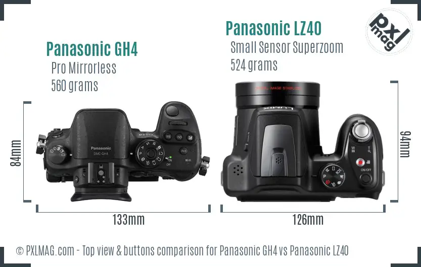 Panasonic GH4 vs Panasonic LZ40 top view buttons comparison