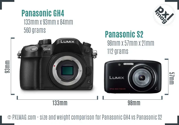 Panasonic GH4 vs Panasonic S2 size comparison