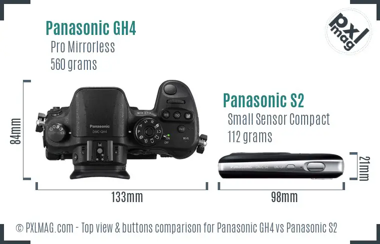 Panasonic GH4 vs Panasonic S2 top view buttons comparison