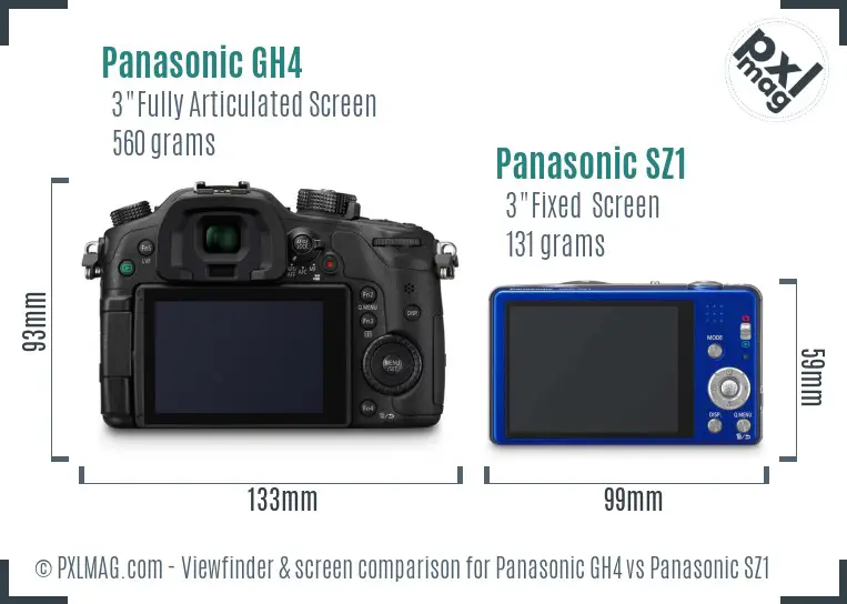 Panasonic GH4 vs Panasonic SZ1 Screen and Viewfinder comparison