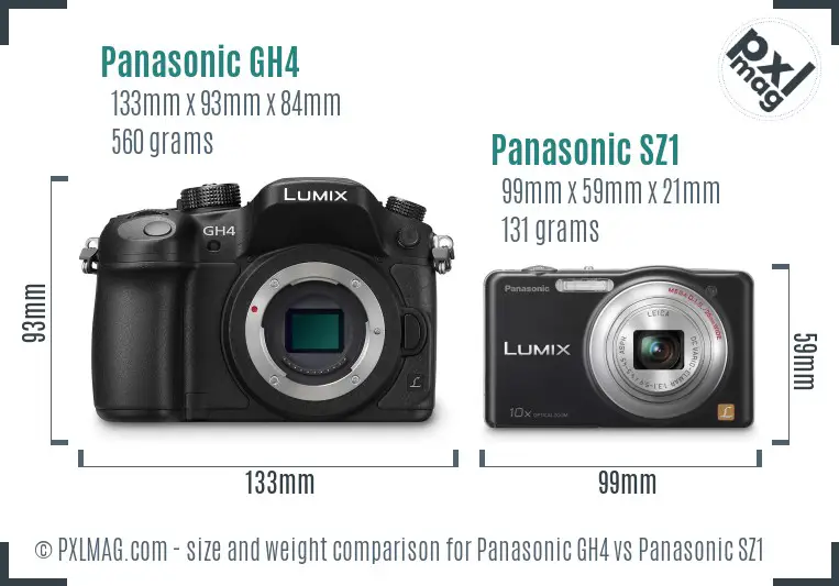 Panasonic GH4 vs Panasonic SZ1 size comparison