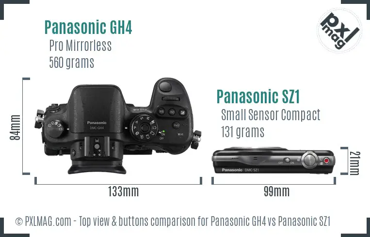 Panasonic GH4 vs Panasonic SZ1 top view buttons comparison