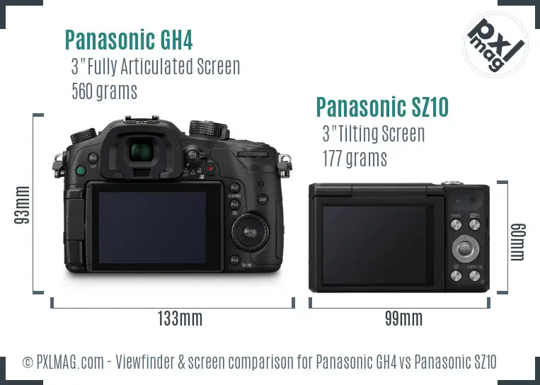 Panasonic GH4 vs Panasonic SZ10 Screen and Viewfinder comparison
