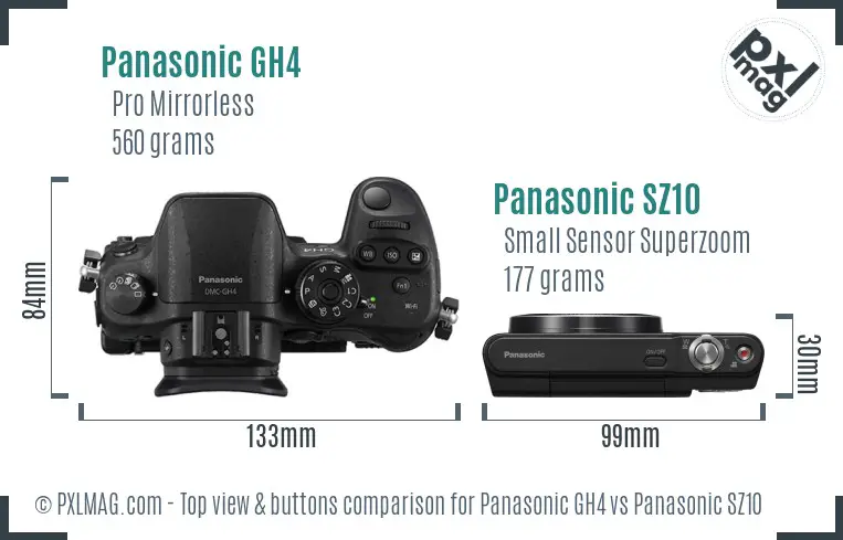Panasonic GH4 vs Panasonic SZ10 top view buttons comparison