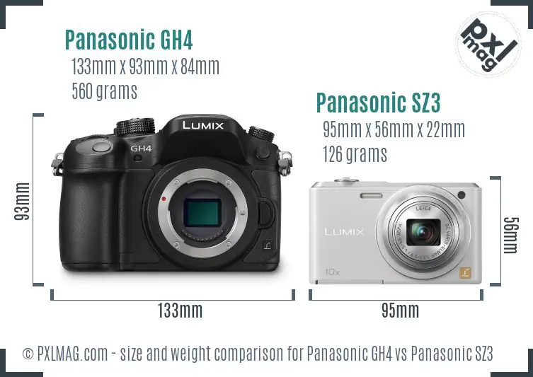 Panasonic GH4 vs Panasonic SZ3 size comparison