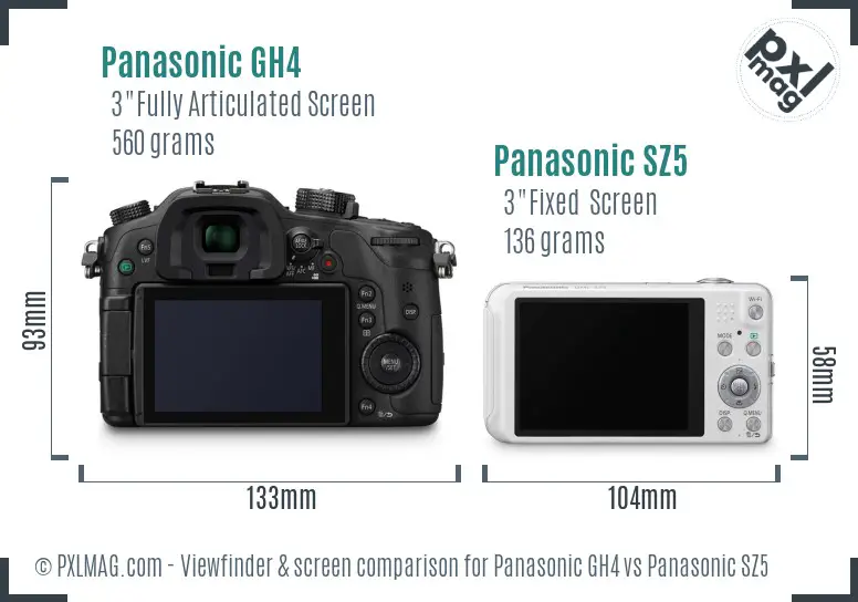 Panasonic GH4 vs Panasonic SZ5 Screen and Viewfinder comparison