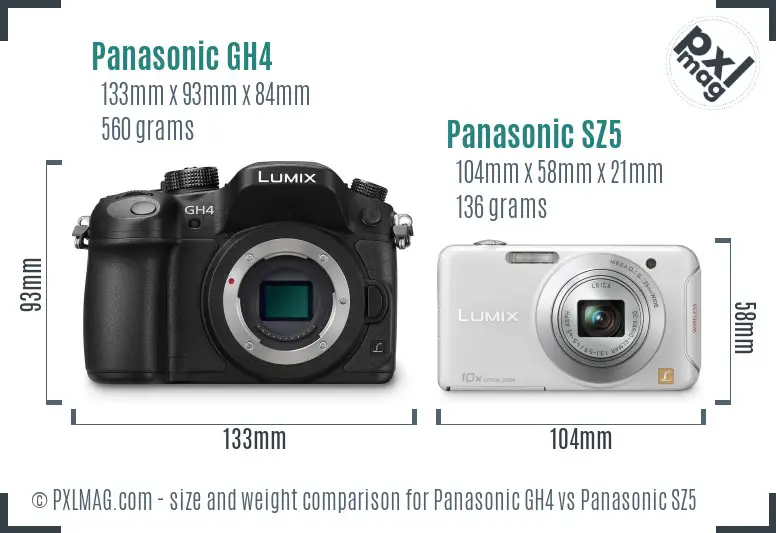 Panasonic GH4 vs Panasonic SZ5 size comparison