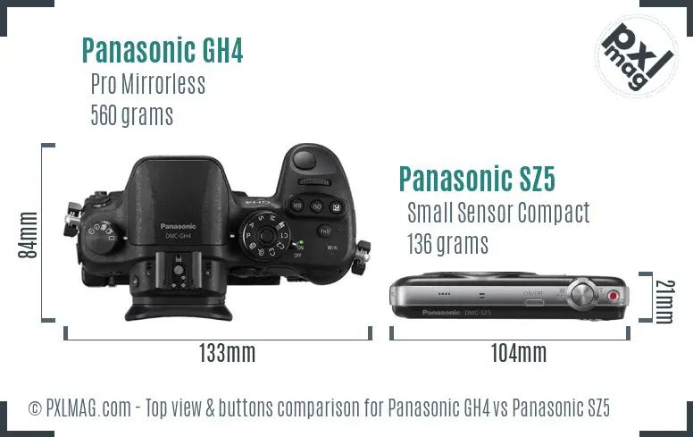 Panasonic GH4 vs Panasonic SZ5 top view buttons comparison