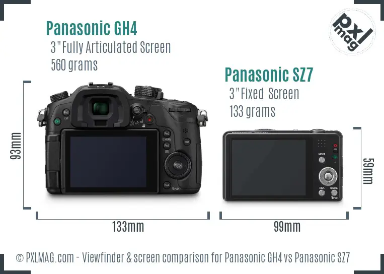 Panasonic GH4 vs Panasonic SZ7 Screen and Viewfinder comparison