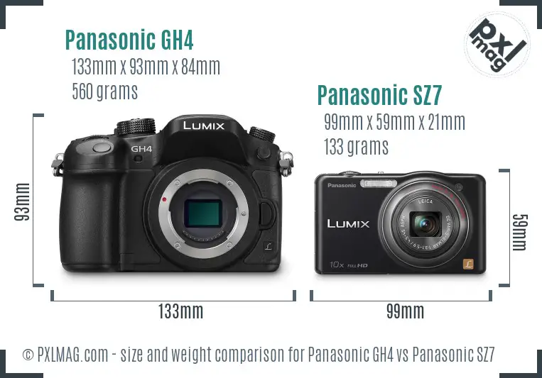 Panasonic GH4 vs Panasonic SZ7 size comparison