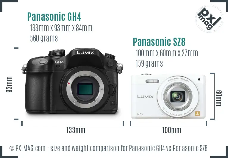 Panasonic GH4 vs Panasonic SZ8 size comparison