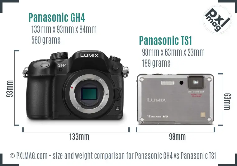 Panasonic GH4 vs Panasonic TS1 size comparison