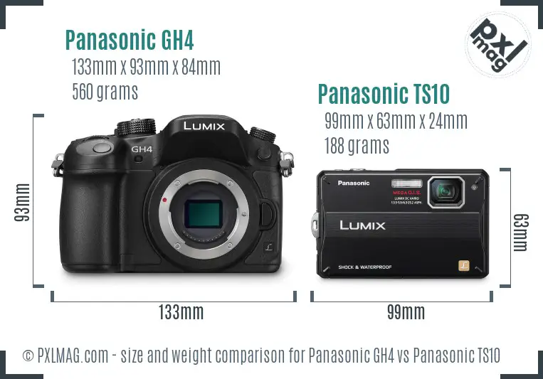 Panasonic GH4 vs Panasonic TS10 size comparison