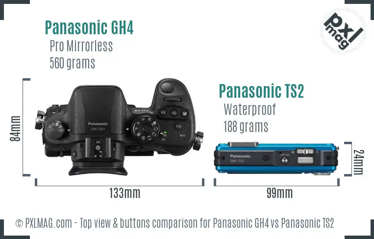 Panasonic GH4 vs Panasonic TS2 top view buttons comparison