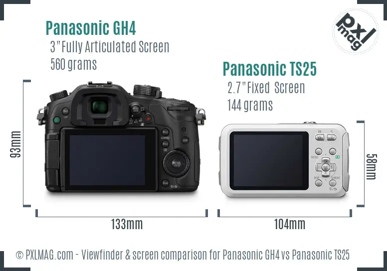 Panasonic GH4 vs Panasonic TS25 Screen and Viewfinder comparison