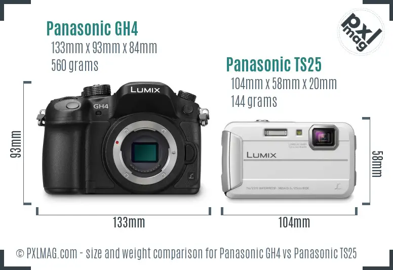 Panasonic GH4 vs Panasonic TS25 size comparison