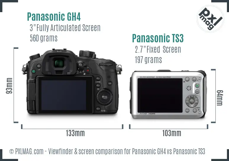 Panasonic GH4 vs Panasonic TS3 Screen and Viewfinder comparison