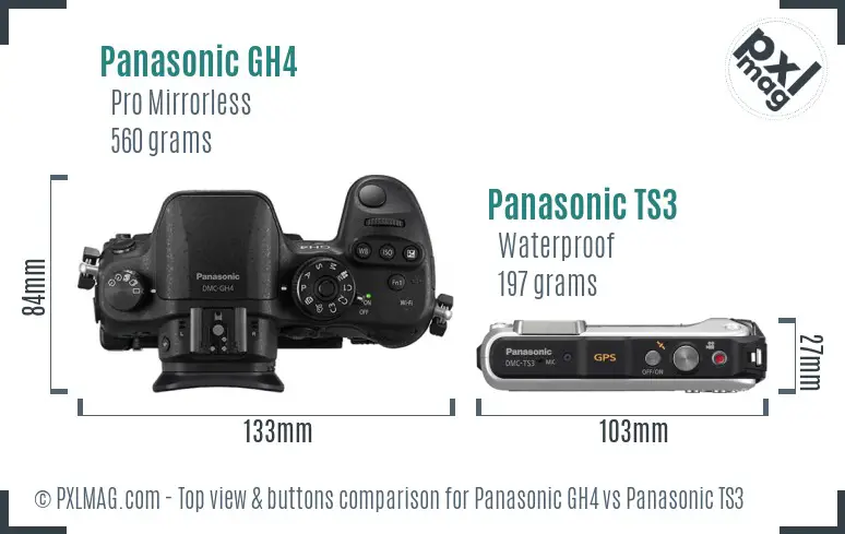 Panasonic GH4 vs Panasonic TS3 top view buttons comparison