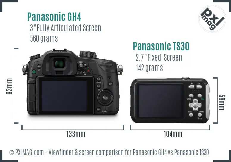 Panasonic GH4 vs Panasonic TS30 Screen and Viewfinder comparison
