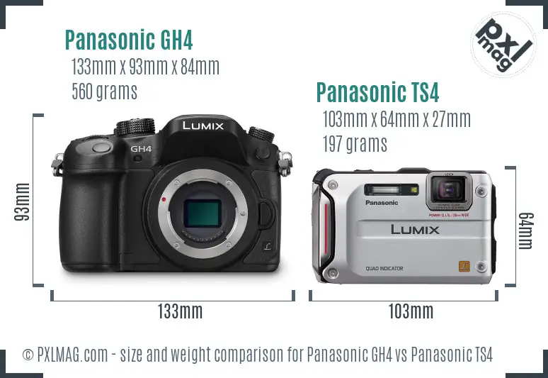 Panasonic GH4 vs Panasonic TS4 size comparison