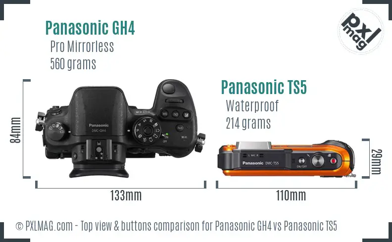 Panasonic GH4 vs Panasonic TS5 top view buttons comparison