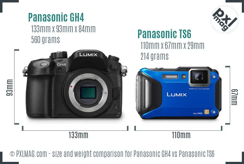 Panasonic GH4 vs Panasonic TS6 size comparison