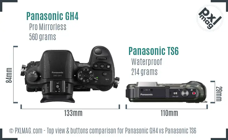 Panasonic GH4 vs Panasonic TS6 top view buttons comparison