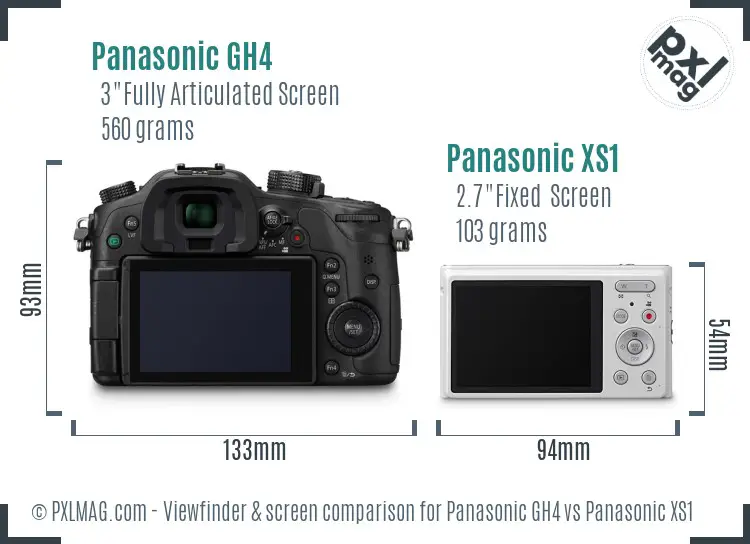 Panasonic GH4 vs Panasonic XS1 Screen and Viewfinder comparison