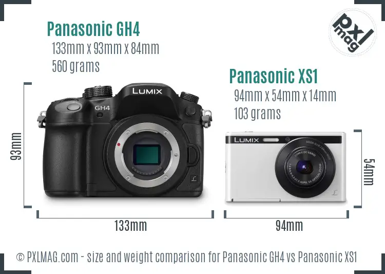 Panasonic GH4 vs Panasonic XS1 size comparison