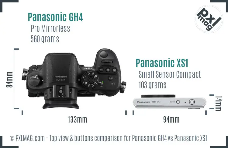 Panasonic GH4 vs Panasonic XS1 top view buttons comparison