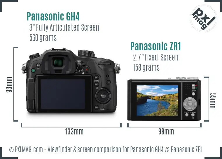 Panasonic GH4 vs Panasonic ZR1 Screen and Viewfinder comparison