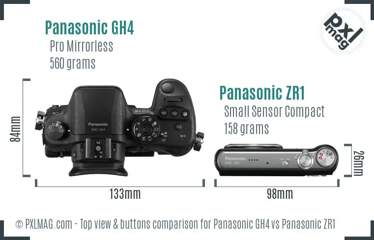 Panasonic GH4 vs Panasonic ZR1 top view buttons comparison