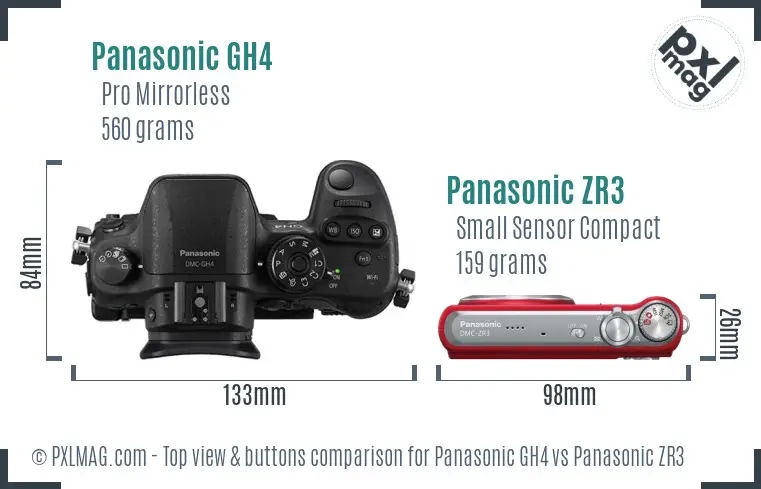 Panasonic GH4 vs Panasonic ZR3 top view buttons comparison