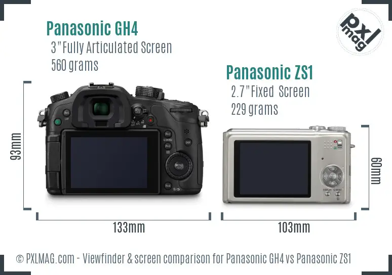 Panasonic GH4 vs Panasonic ZS1 Screen and Viewfinder comparison