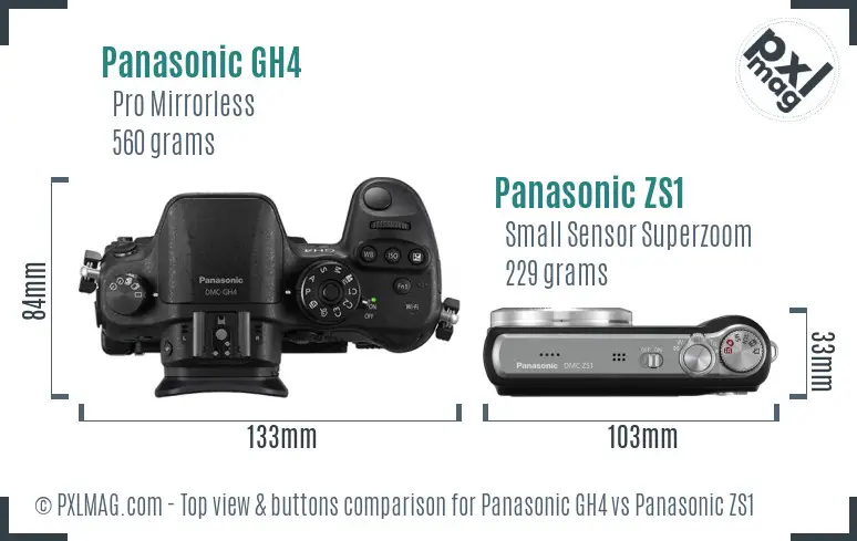 Panasonic GH4 vs Panasonic ZS1 top view buttons comparison
