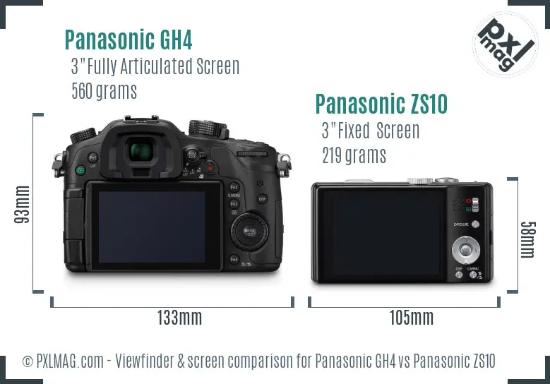 Panasonic GH4 vs Panasonic ZS10 Screen and Viewfinder comparison