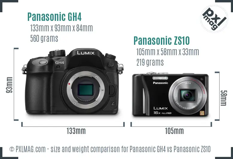 Panasonic GH4 vs Panasonic ZS10 size comparison