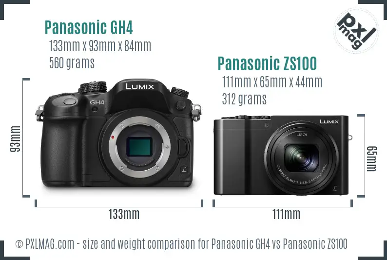 Panasonic GH4 vs Panasonic ZS100 size comparison