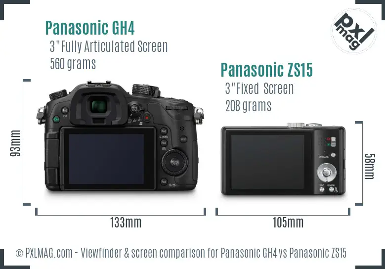 Panasonic GH4 vs Panasonic ZS15 Screen and Viewfinder comparison