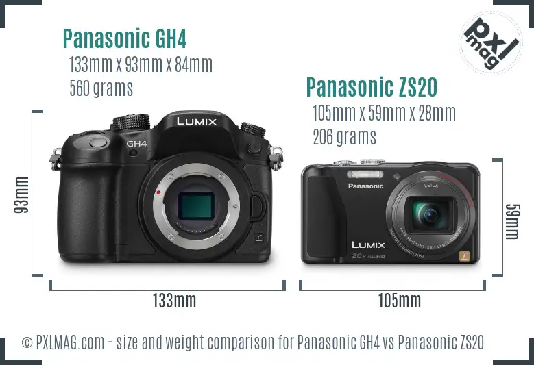 Panasonic GH4 vs Panasonic ZS20 size comparison