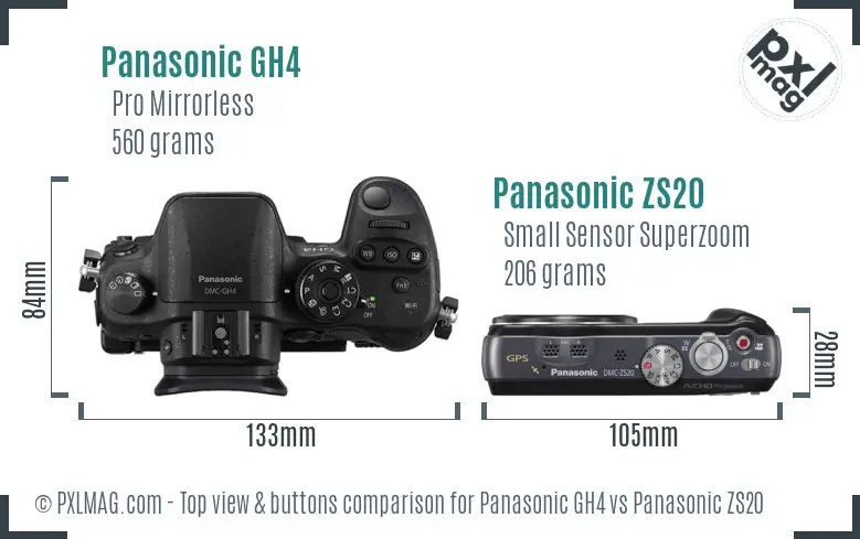 Panasonic GH4 vs Panasonic ZS20 top view buttons comparison