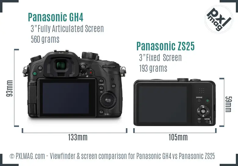 Panasonic GH4 vs Panasonic ZS25 Screen and Viewfinder comparison