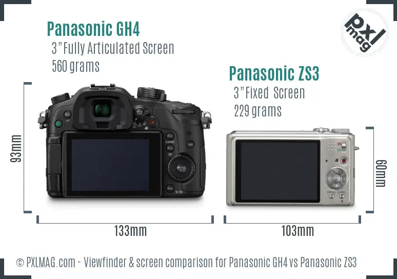 Panasonic GH4 vs Panasonic ZS3 Screen and Viewfinder comparison