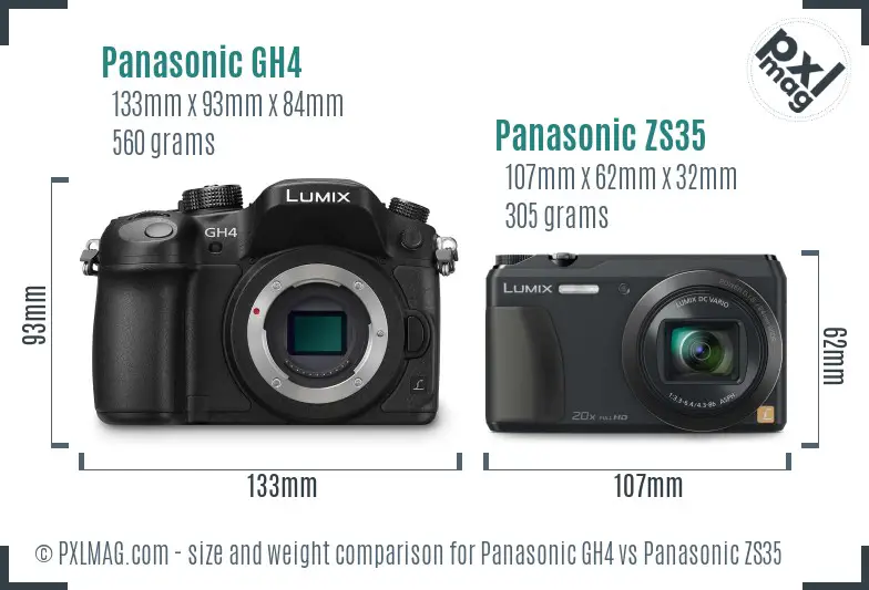 Panasonic GH4 vs Panasonic ZS35 size comparison