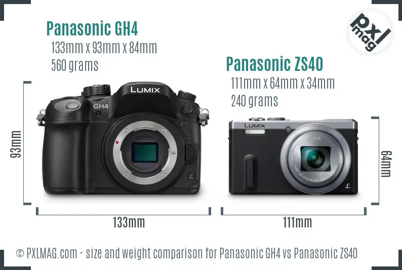 Panasonic GH4 vs Panasonic ZS40 size comparison